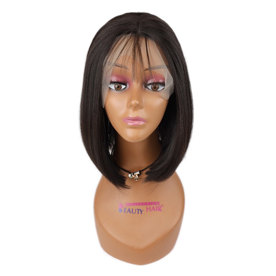 14'' Bob Straight Lace Front Wigs Glueless Lace Wig Synthetic Heat Resistant Fiber Dark Brown Hair Wig With Baby Hair For Women