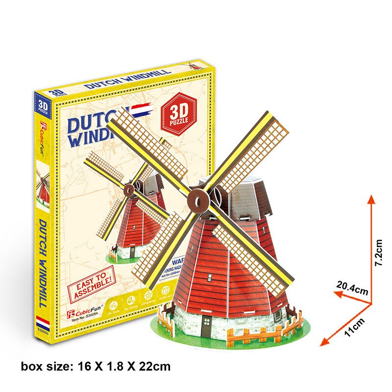 3D Puzzle di Carta Parola Famosi Edifici Tower Bridge Puzzle Assemblato Modello FAI DA TE Giocattoli Educativi Per I Bambini Regali per Adulti: Netherlands Windmill