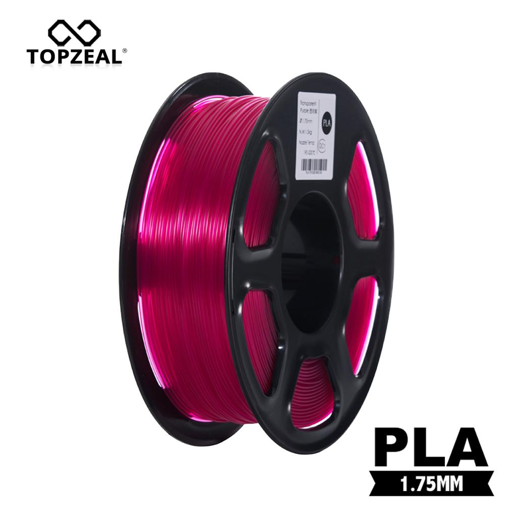 TOPZEAL Clear 3D Plastic Filament PLA Gloeidraad 1.75mm 1KG Dimensionale Nauwkeurigheid +/-0.02mm Transparant Paars voor 3D Printer