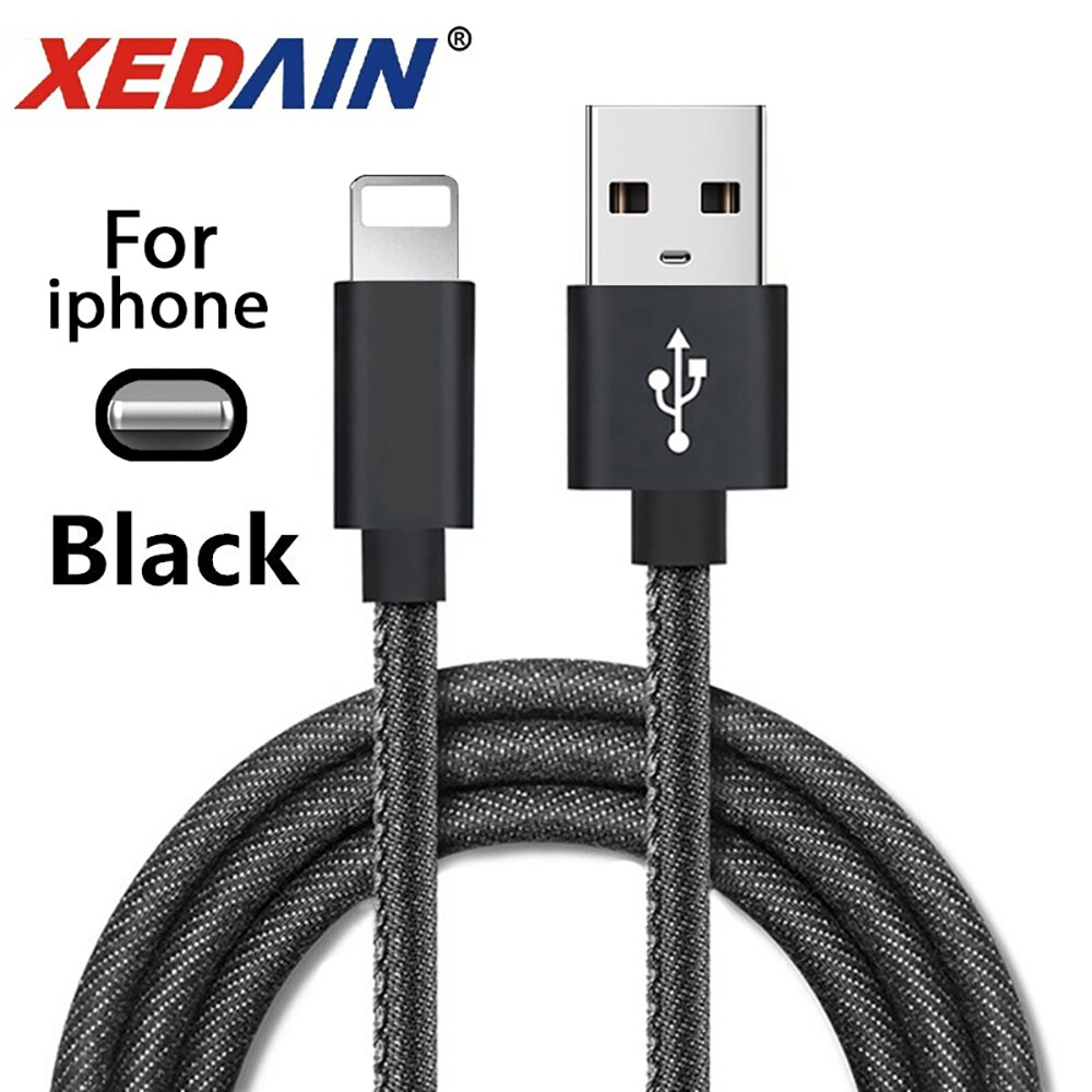 Uitstekende Denim Kabel Snelle Oplaadkabel Solide En Duurzaam Voor Iphone 11 X Xs Max Pro 8 7 6 6S Plus 5 Se Voor Iso Ipad Lader: Black  For iphone / 2m