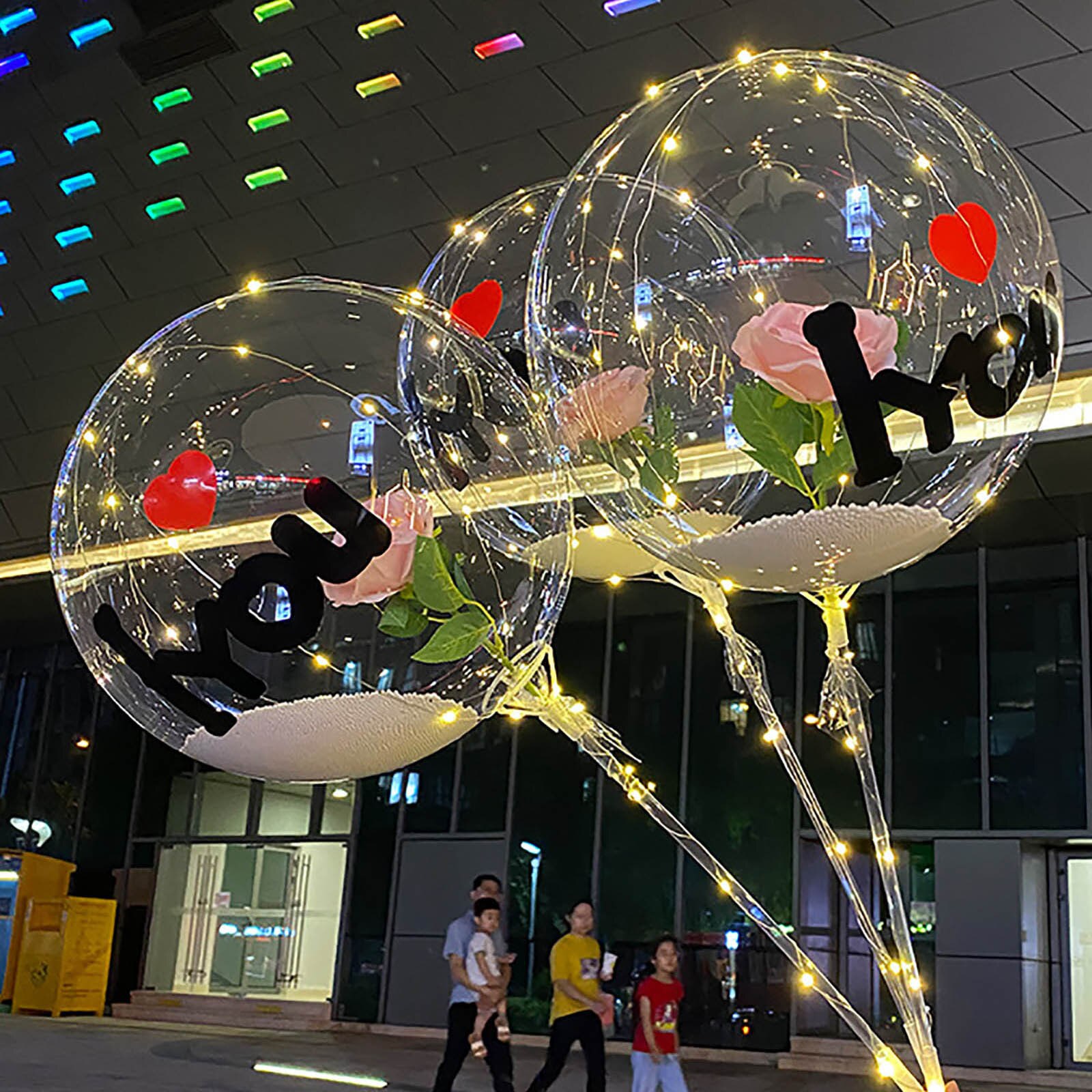 leuchtend LED Ballon transparent Runde Schaum Rose Strauß Ball Geburtstag Party Hochzeit Dekor LED Luftballons Weihnachten: D
