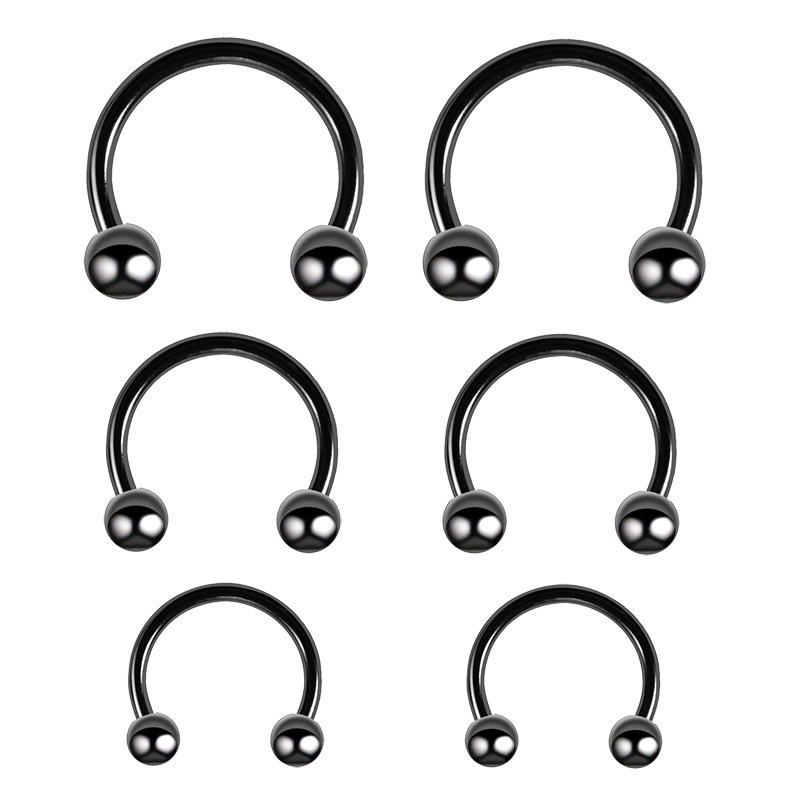6 Stuks Septum Neus Piercing Ring Cirkelvormige Hoefijzervormige Halters Voor Oorlip Wenkbrauw Lichaam Pirercing Bal Kegel Cbb Stalen Hoepel 20G 0.8Mm: Rhodium Plated