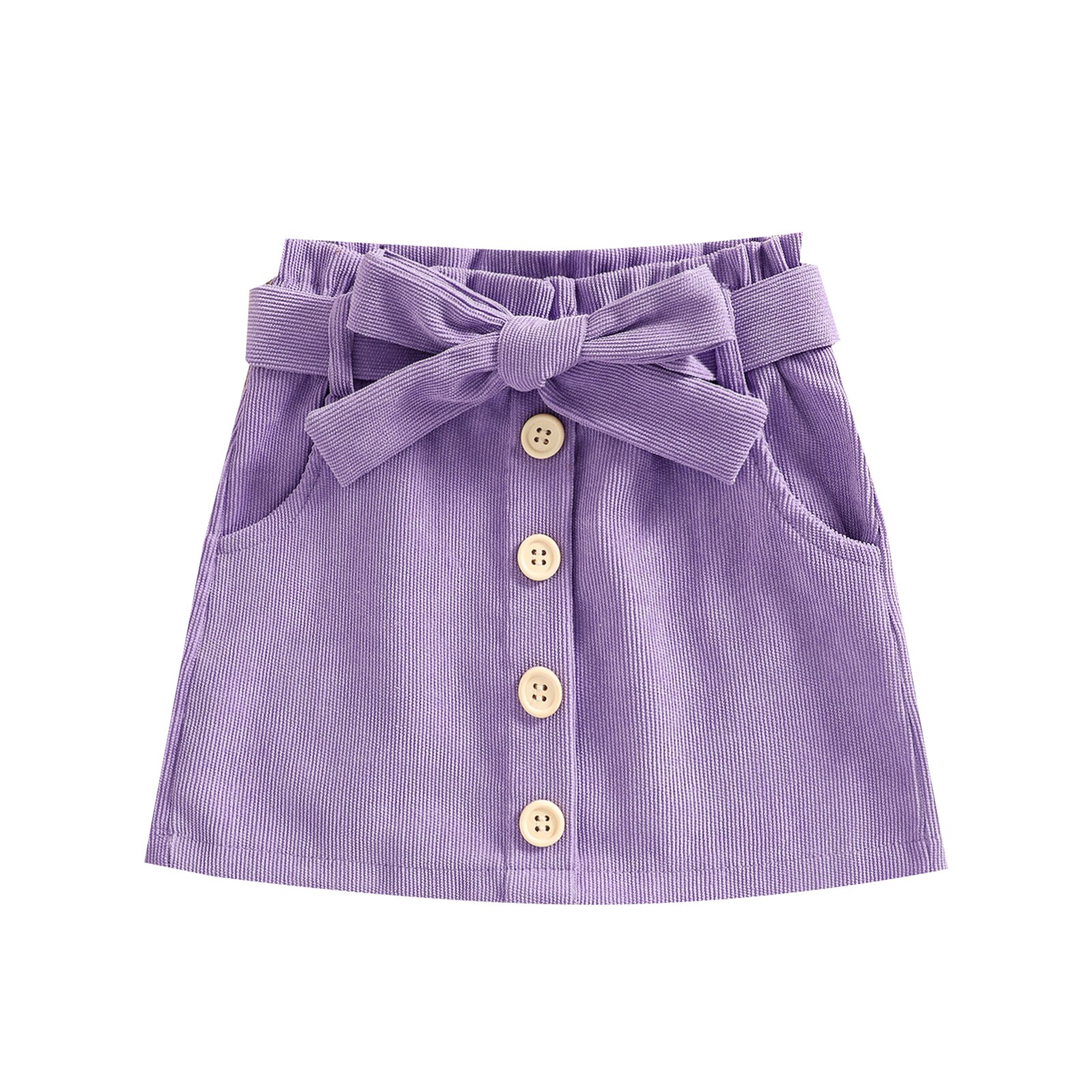 Ma y 1-6Y los niños chico bebé niñas faldas de pana arco Botón Línea faldas primavera otoño ropa D84: Morado / 3-4Y