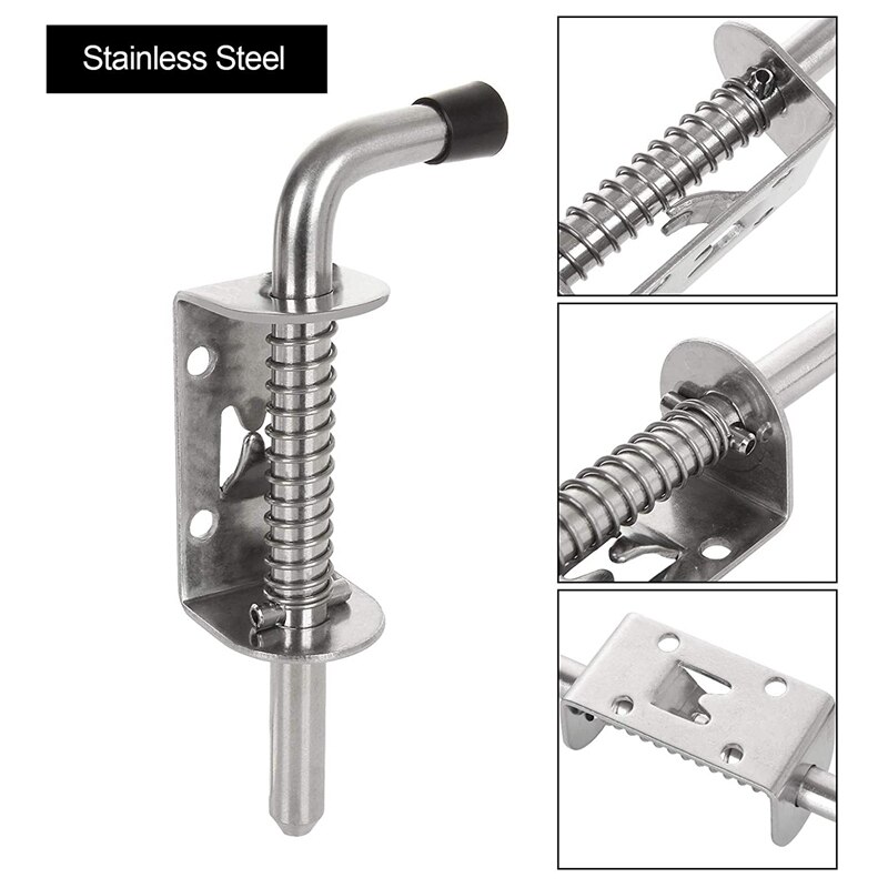 JFBL 4 Pack 5 Inch Spring Loaded Latch Pin 304 Stainless Steel Barrel Bolt Thickened 2mm Door Lock, Brushed Finished