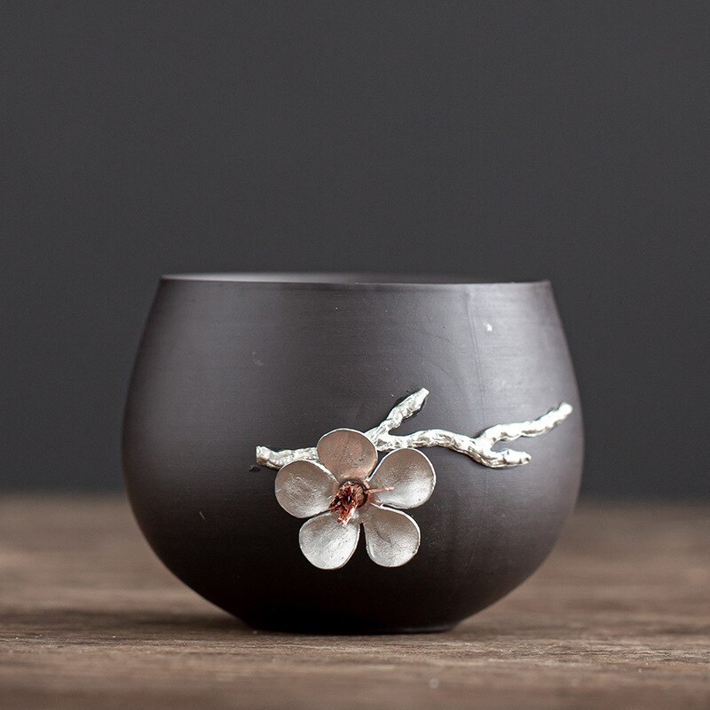 Purple Clay Tea Master Cup Ceramic Household Japanese Tea Set Single Large Teacup Individual Flower Single Tea Cup: a