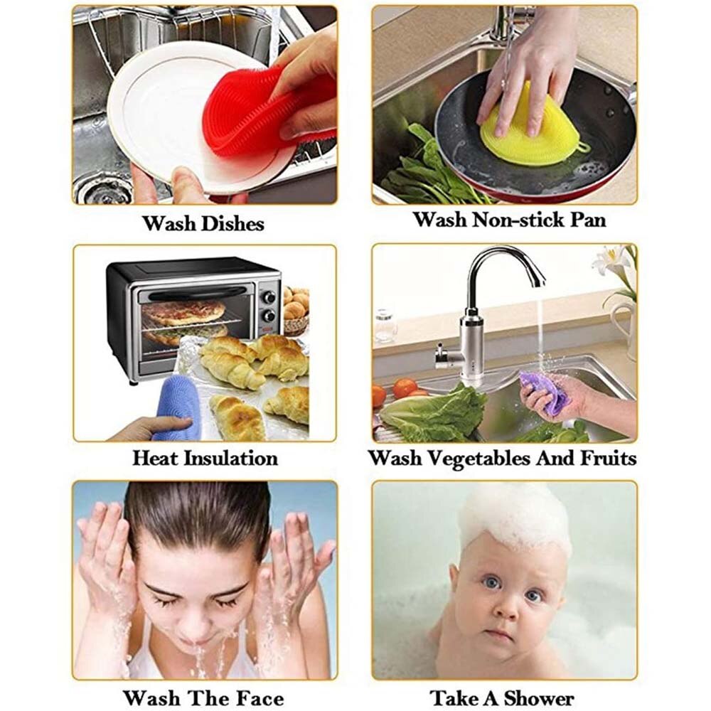 5pcs/pack Silicone Dish Sponge Dish Washing Brush Scrubber Cleaning Sponges Dish Cup Pan Pot Vegetable Fruits Scrubbing Pads