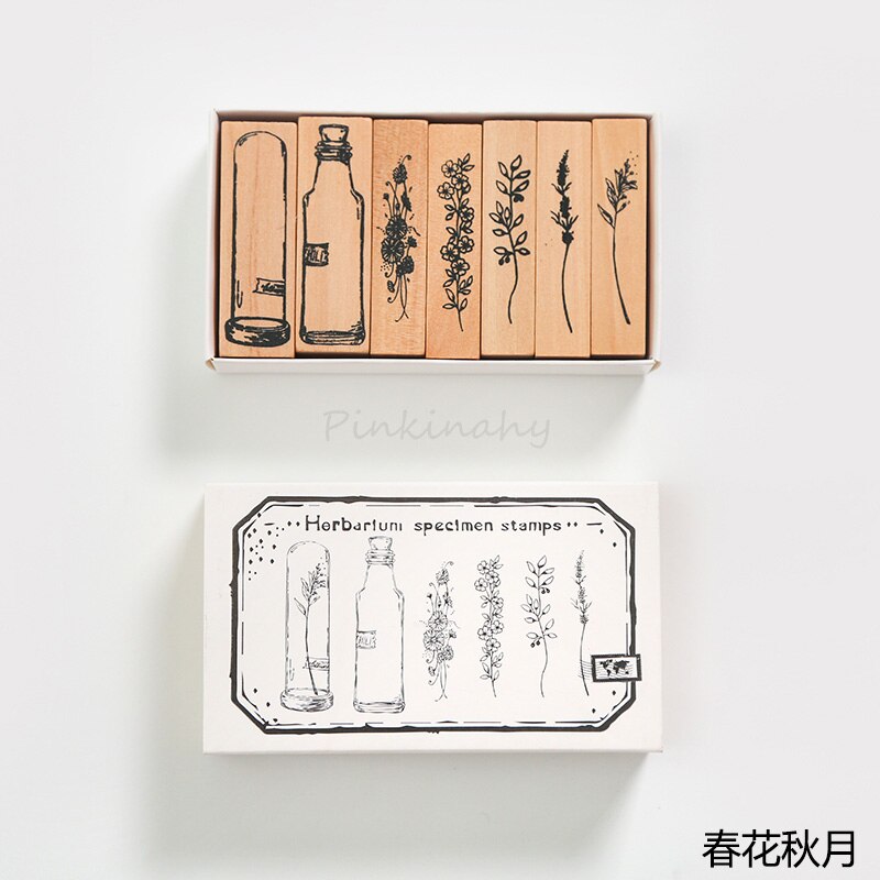 1 sæt vintage planter stempler retro segl dekoration stempel træ gummistempler til scrapbog papirvarer gør det selv håndværk standard stempel