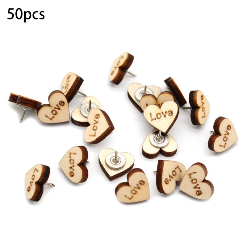 50 stk/lott nautral heart push pins i tre pinnestifter stål punkt oppslagstavle  b36c