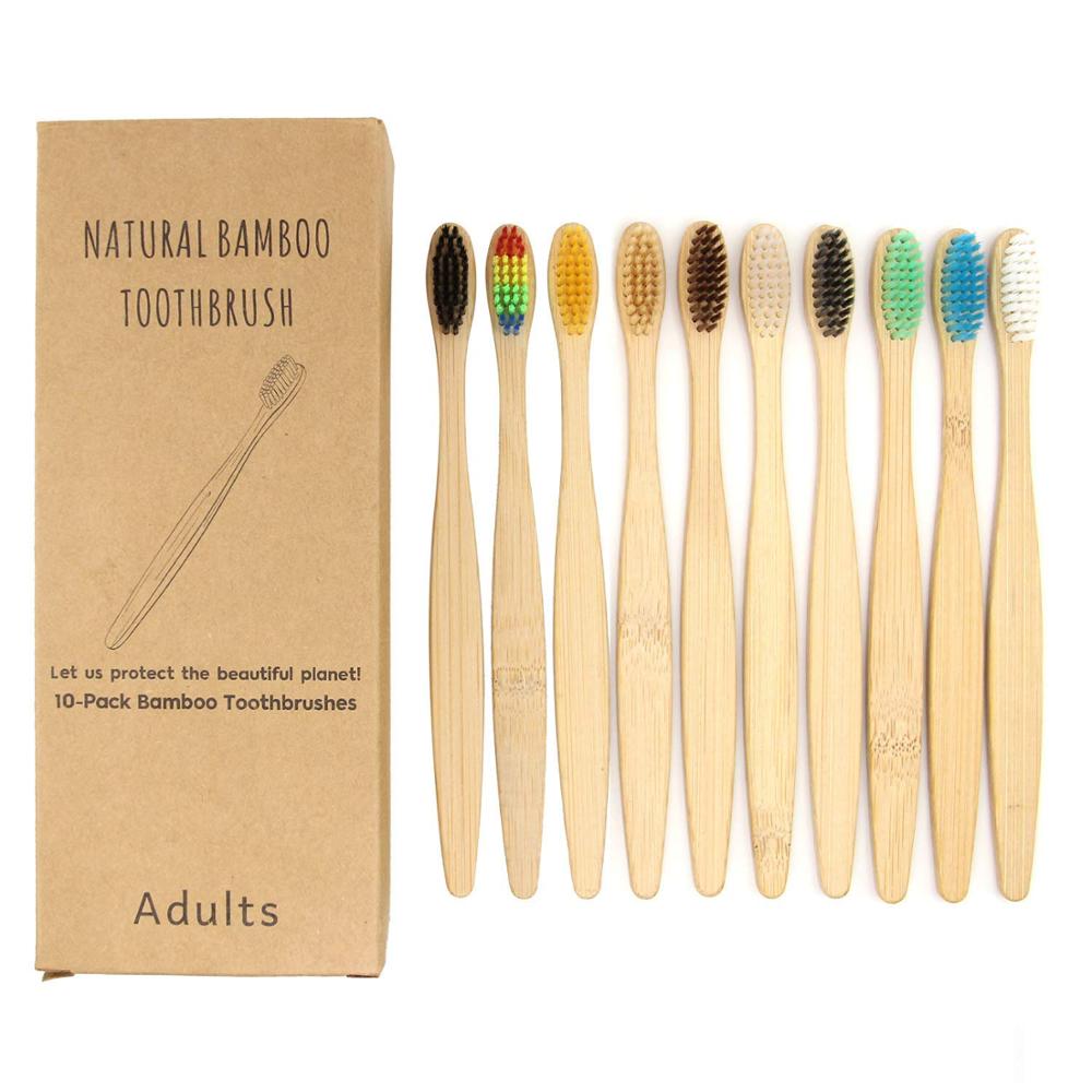 Biodegradable Bamboo Toothbrushes, 10 Piece BPA Free Soft Bristles Toothbrushes, Natural, Eco-Friendly, Green and Compostable