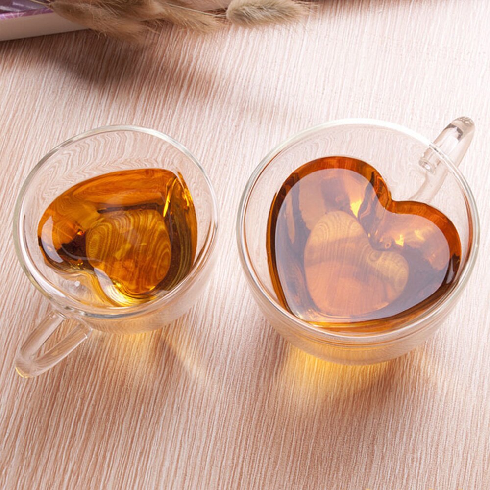 Heart Love Shaped Double Wall Glass Mug Double Layer Love Heart Shaped Glasstea Mug Milk Lemon Juice Cup кружка бокалы для вина