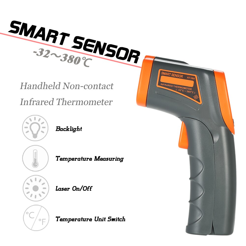 SMART SENSOR Digital Non-contact IR Infrared Thermometer Temperature Tester Pyrometer Industrial Infrared Thermometer -32~380℃