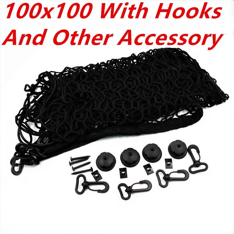 Bil bagagerumsnet 100 x 100 cm elastisk stærk nylon bagageopbevaring organisator net net universal til bil varevogn pickup suv mpv: 100 x 100 komplet sæt