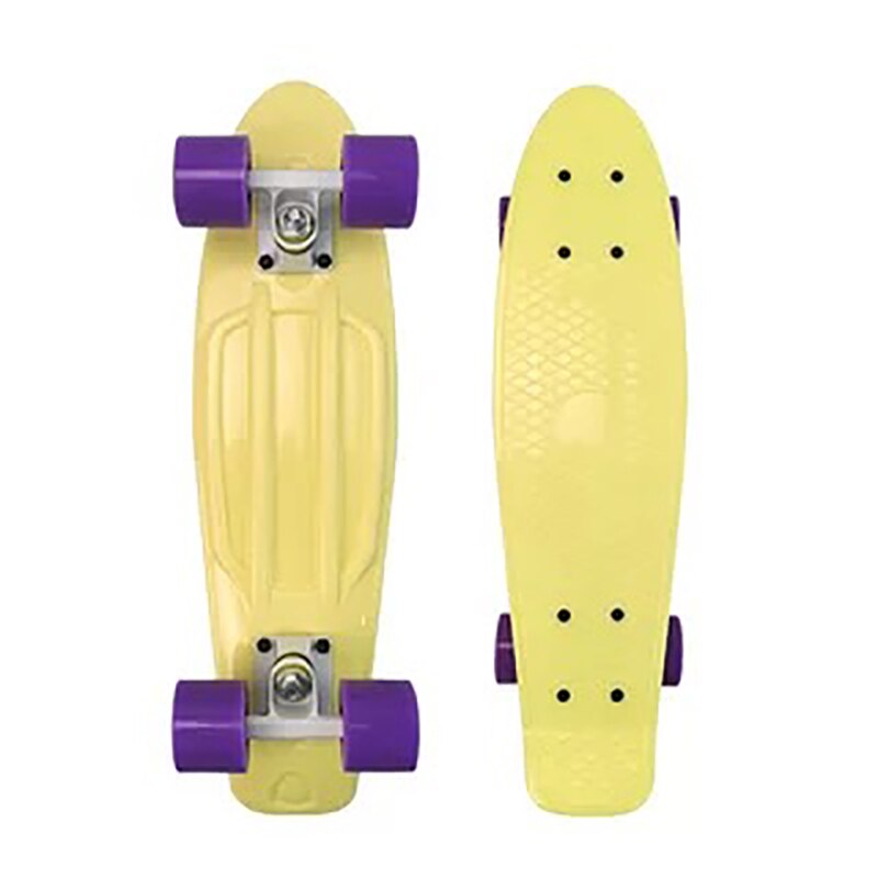 Mini patineta deportiva de 22 pulgadas para niños, monopatín de Color macarrón, Cruiser Multicolor: Yellow(purplewheel)