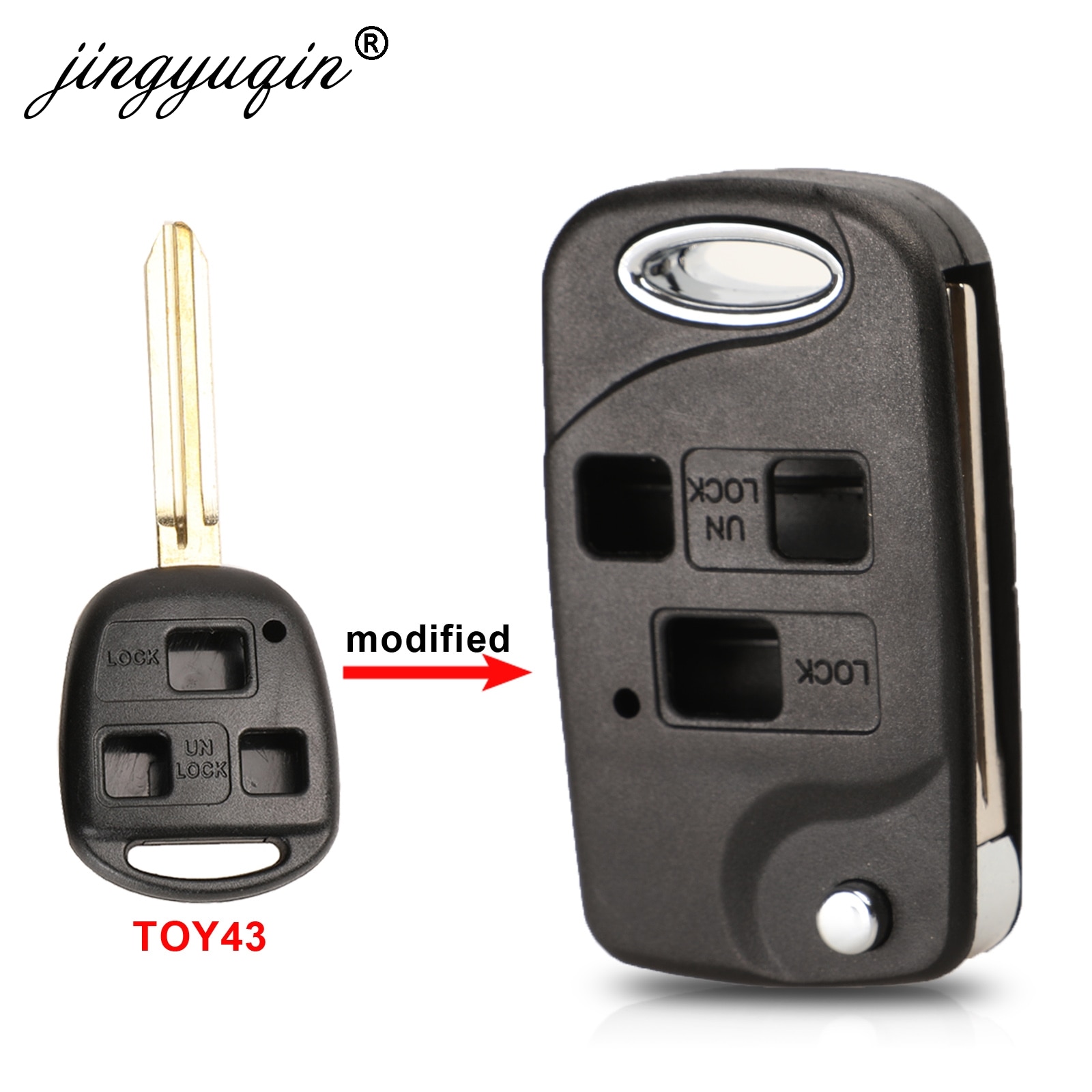 Jingyuqin Gewijzigd Flip 3 Knoppen Afstandsbediening Sleutel Shell Voor Toyota Fj/Land Cruise Camry TOY43 Folding Key Case Fob case