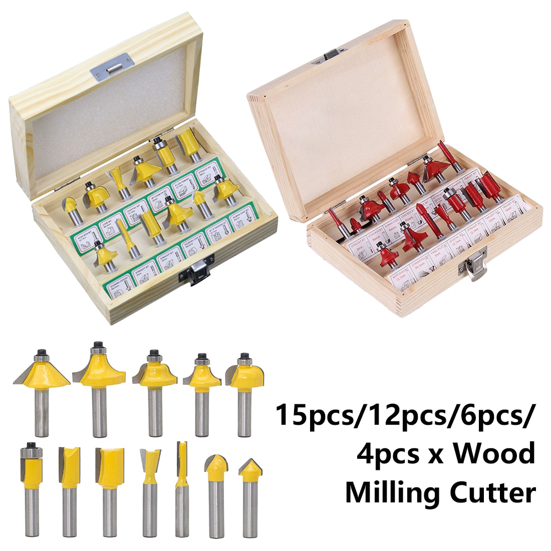 6.35mm/8mm Shank Milling Cutter Machine Set Router Bit for Wood Carbide Mill Woodworking Engraving Milling Cutting Tool 15pc-4pc