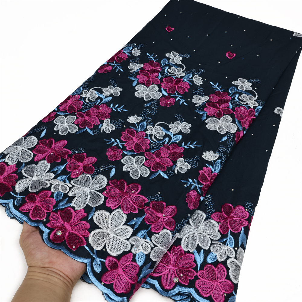 2025 Afrikaanse Nigeriaanse Tule Kant Stof Katoen Damast Guipure Formele Prom Party Gown Dress 5 Yards: Black