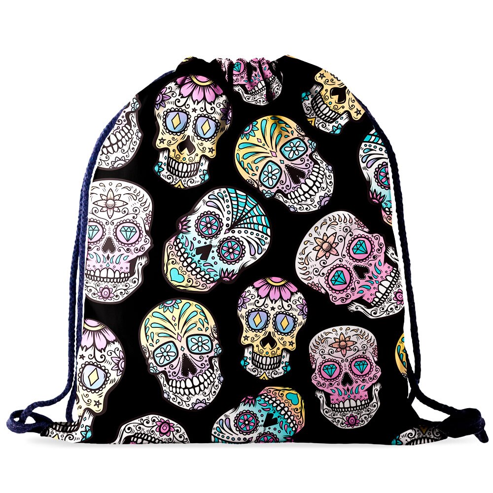 Who Cares Women Drawstring Bag Gym Rucksack Backpack For Girl Skull 3D Printing Portable Waterproof Travel Bag