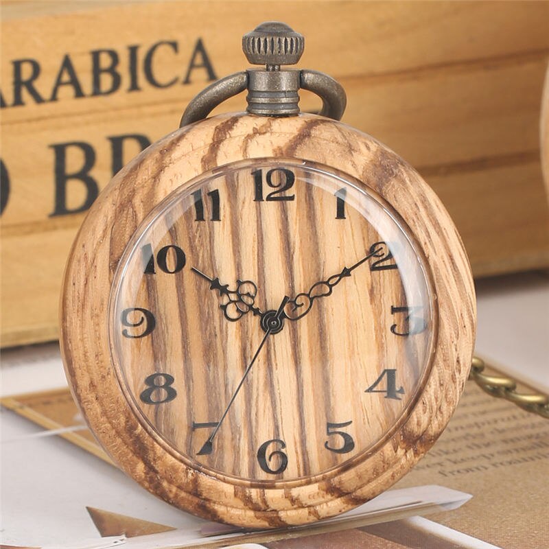 Klassieke Houten Zakhorloge Vrouwelijke Grote Hout Wijzerplaat Mannen Hanger Horloges Praktische Ketting Ruwe Chain Relogio De Bolso
