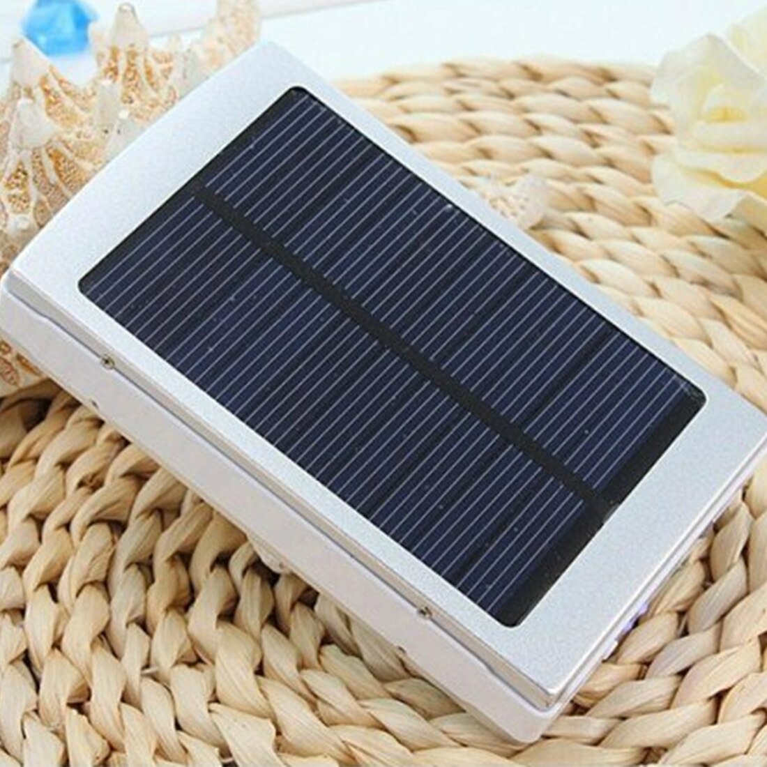 30000 Mah Hoge Capaciteit Solar Batterij Draagbare Oplader Dual Output Usb Externe Batterij Langdurige Voor Mobiele Telefoon Solar: Silver