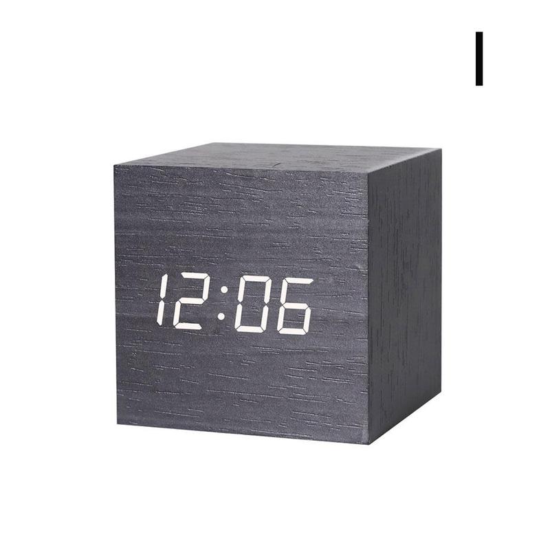 Reloj despertador de madera con cubo LED, alarma Digital con Control de sonido, temperatura 24 o 24 modos, pantalla de hora, 12 C4L3: Style I