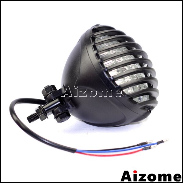 Universal Motorcycle Scalloped Headlight Black Finned Grill Headlamp For Harley XS650 CB750 TRI Cafe Racer Bobber Chopper: Black