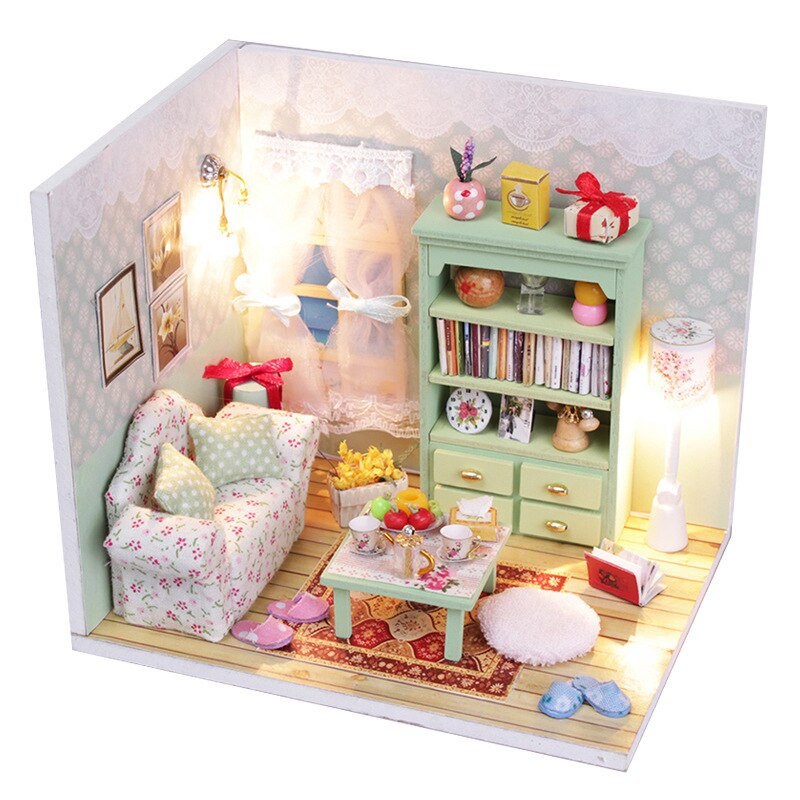 Diy Miniature Dollhouse Kit Handmade Model Wooden House Kitchen Roombox Birthday Christmas Kids Toys Doll House Furniture: Yellow