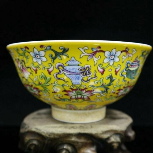 Chinese old porcelain Yellow ground pastel eight-treasure pattern bowl