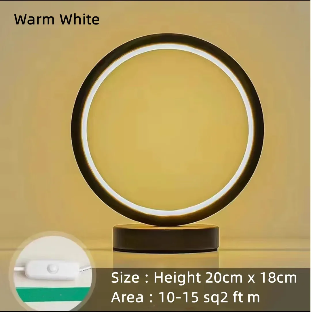 20cm led enkel sirkulær ringbordlampe soverom nattbord stue restaurant hotell dekorativ lampe dimbar rund nattlampe: Hvit / Svart
