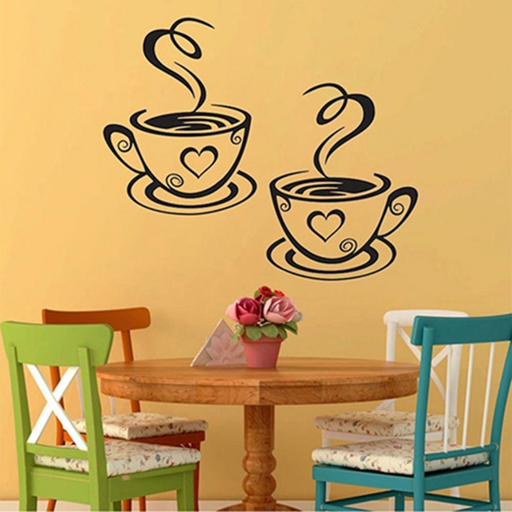 Muursticker Romantische Koffie Cups Patroon Pvc Zelfklevende Diy Decal Voor Keuken Muur Sticker Home Decoratie Stickers