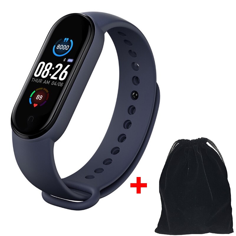 M5 Smart Watch Fitness Trcker Sport Smart Bracelet Pedometer Heart Rate Blood Pressure Bluetooth Wirstband Waterproof Smart Band: Blue  bag
