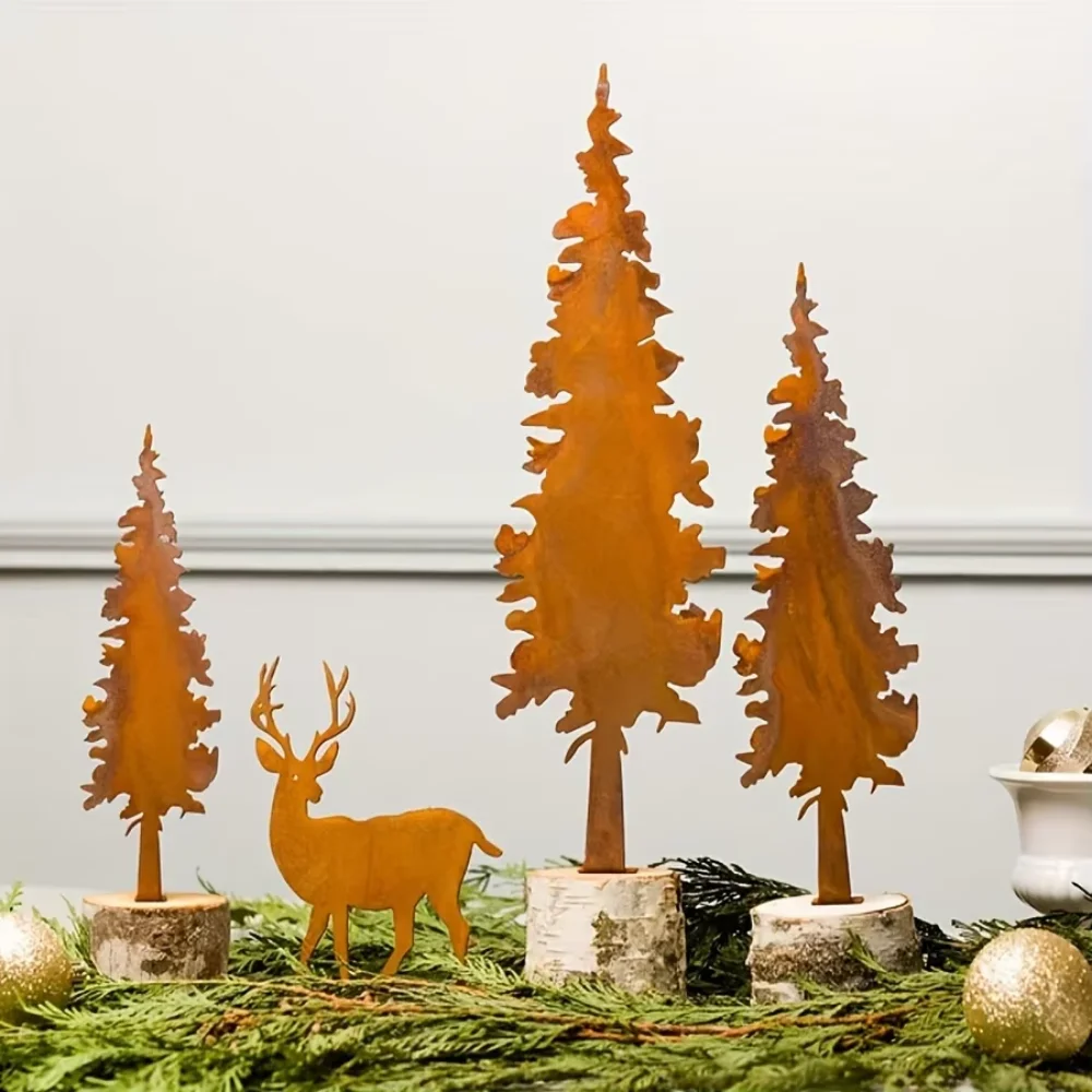 Ornements rustiques en forme d'épicéa et d'élan en métal : décoration et de chasse parfaits pour les décorations de Noël et du nouvel an!