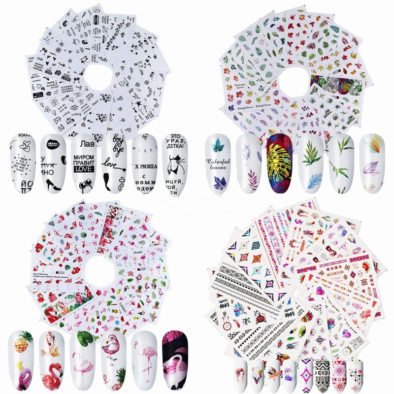 12 Ontwerpen Nail Stickers Set Gemengde Bloemen Fruit Vogel Nail Art Decoratie Water Transfer Decals Tattoos Manicure