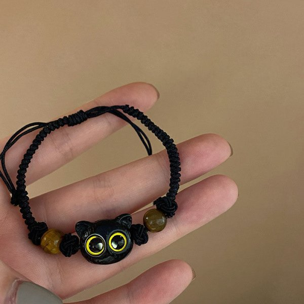 Pulsera de gato bonita hecha a mano para parejas, cuerda de mano única y para mujeres y hombres, pulsera tejida con cuentas, de joyería para la muñeca: Rojo óxido