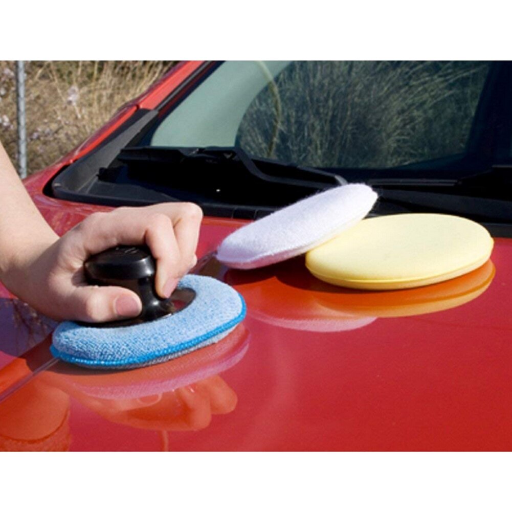 Car Beauty Waxing Sponge Block Round Sponge Pad With Handle Car Plating Crystal Polishing Hand Tool Kit For Car Polisher