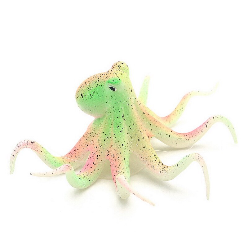 Fluorescent Artificial Aquarium Octopus Silicone Fish Decoration Glowing Fish Tank Octopus Ornament with Suction Cup