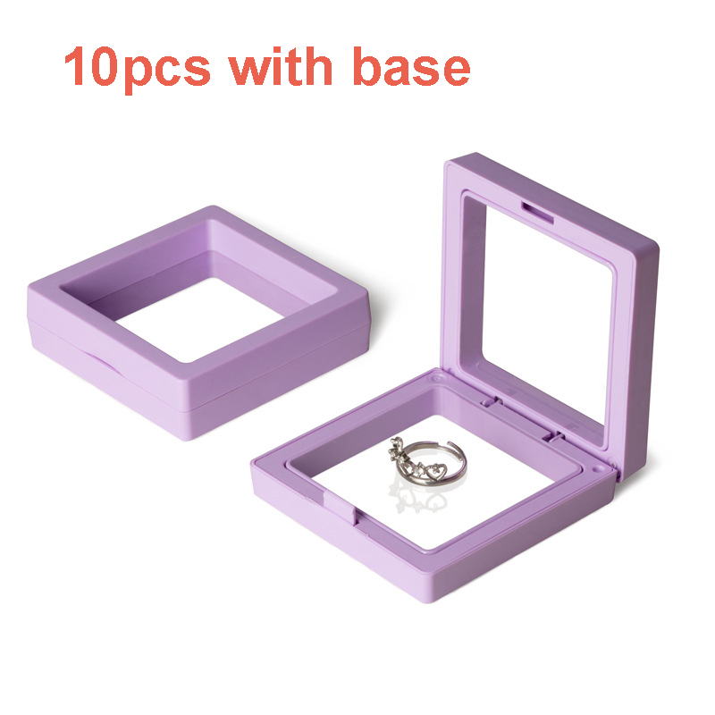 10pcs Display Box 3D Floating Frame Jewelry Display Stand Shadow Box Ring Pendant Holder Jewellery Stone Presentation Case: Orange