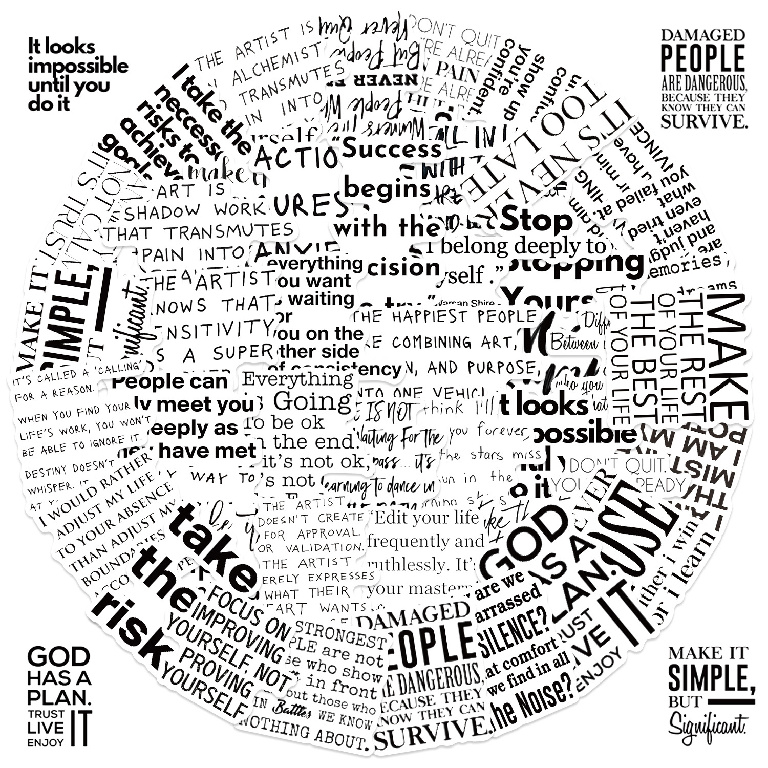 50Pcs Inspirational Quotes Stickers Self-Motivation Encouragement Text Notes for Decoration on Guitar Notebook Luggage Computer