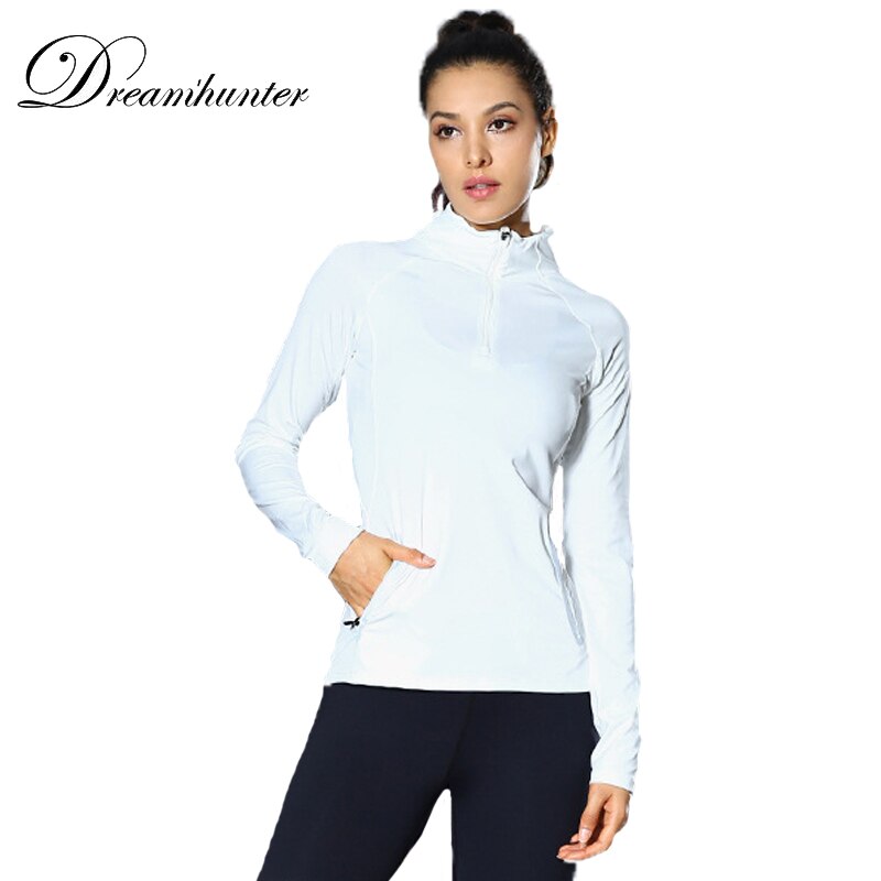 Camiseta de manga larga negra con cremallera y cuello alto para chica de , ropa deportiva informal para correr, correr y Yoga