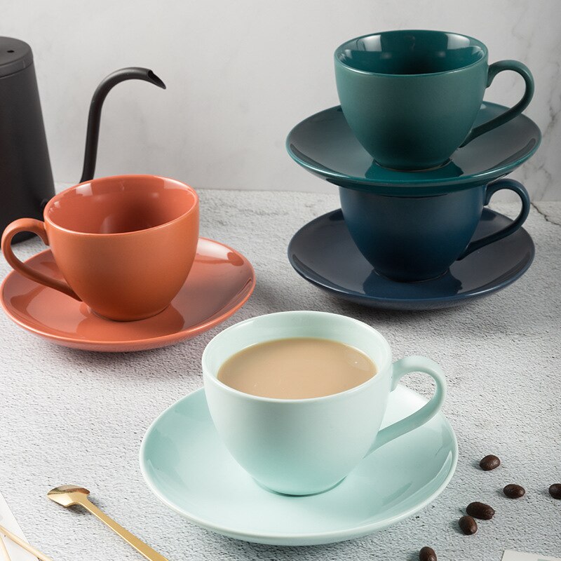 Large Capacity Ceramic Coffee Cup and Saucer Set Tableware Breakfast Milk Afternoon Tea Cappuccino Latte Mug for Dad Mom