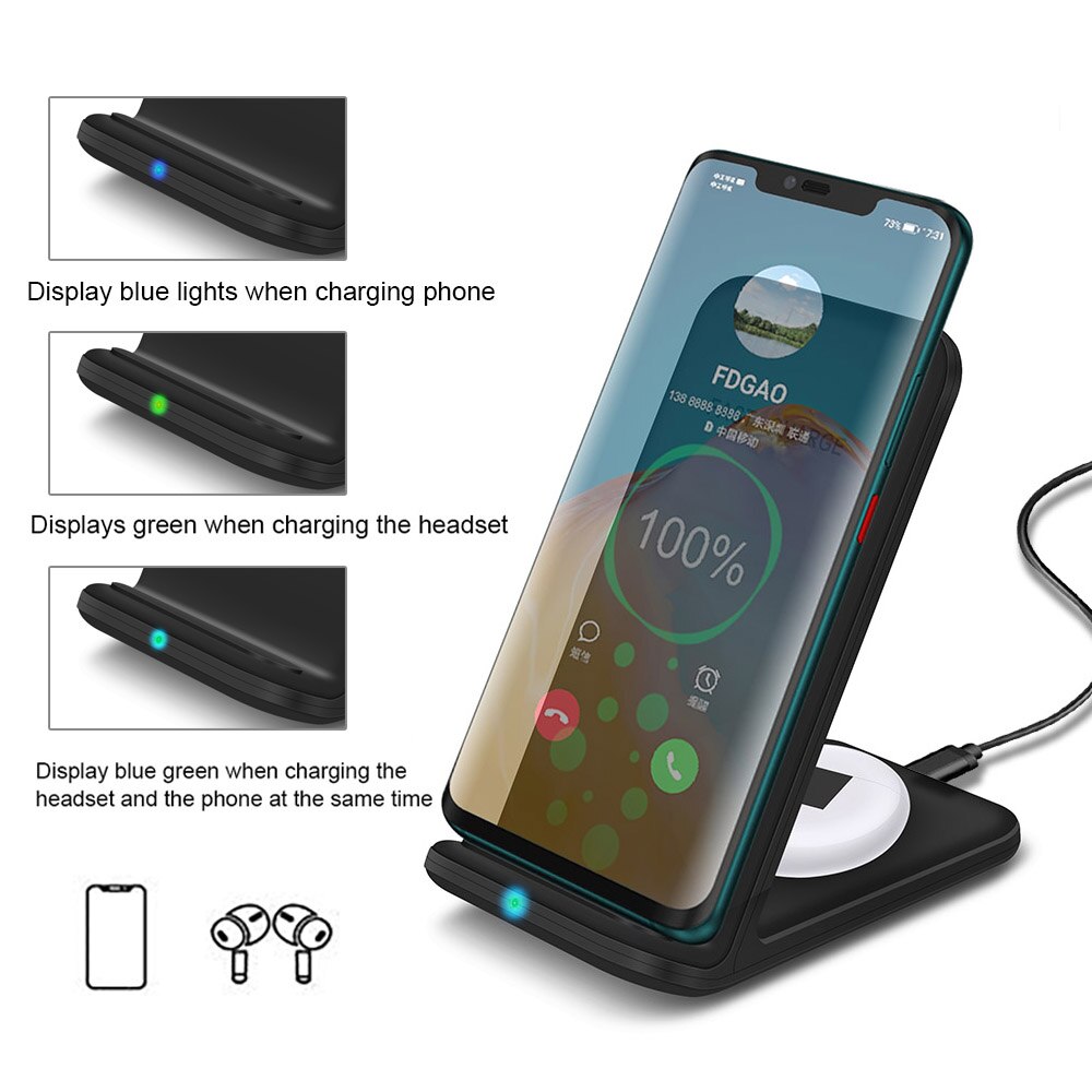 FDGAO 15W 2 in 1 Qi Wireless Charger Stand For iPhone 11 Pro X XS XR 8 QC 3.0 Fast Charging Dock Holder for Samsung S20 S10 S9
