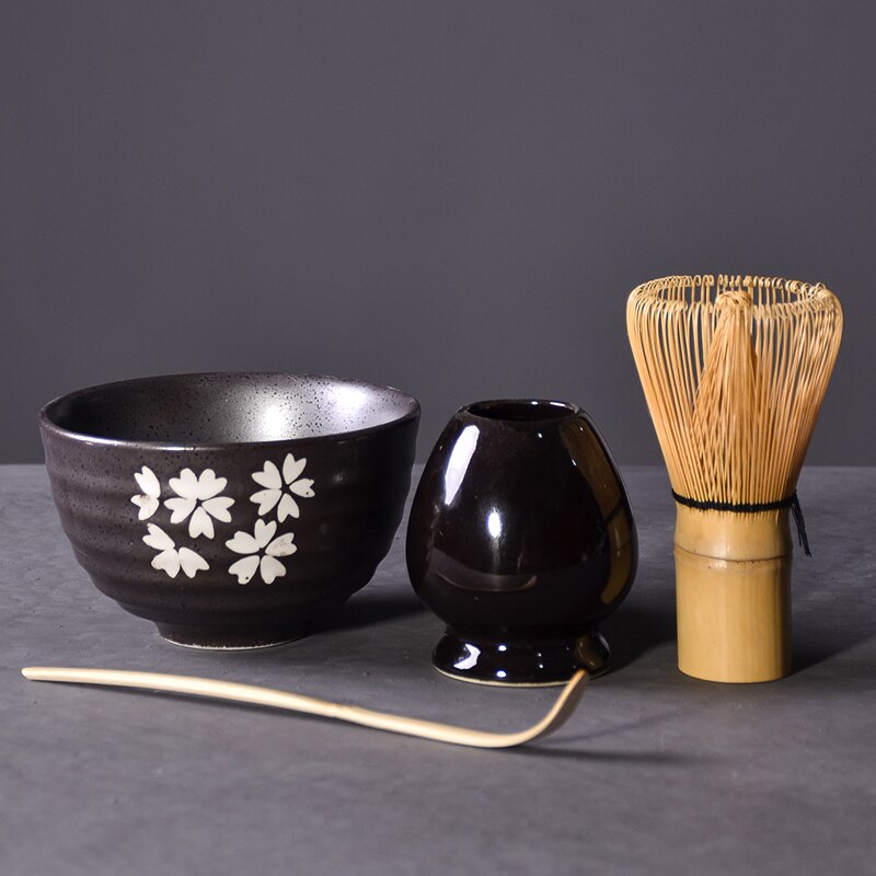 TANGPIN 4 stks/set traditionele matcha giftset bamboe matcha garde scoop ceremic Matcha Kom Garde Houder japanse thee sets: Style C