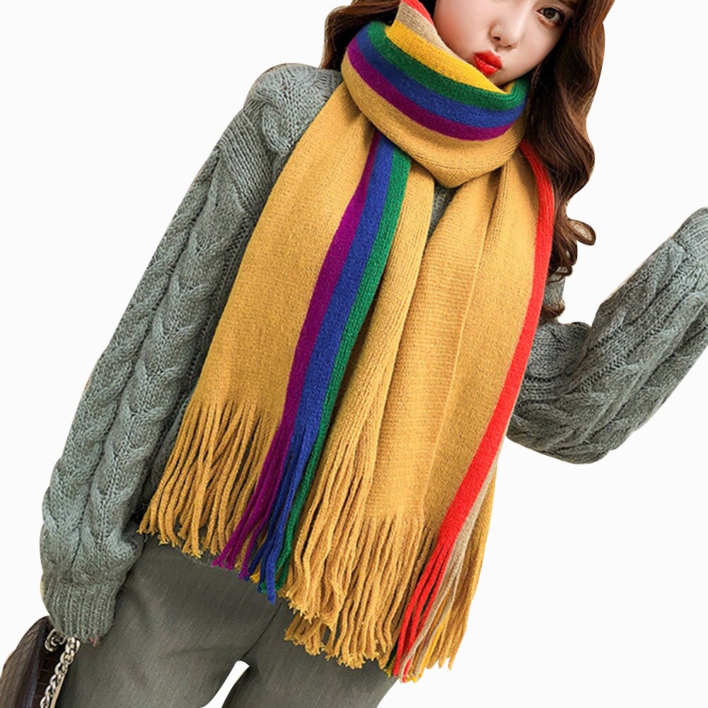 Warme regenboog dames meisjes sjaals omslagdoeken kwastjes lange gebreide sjaal multifunctionele sjaal lxh