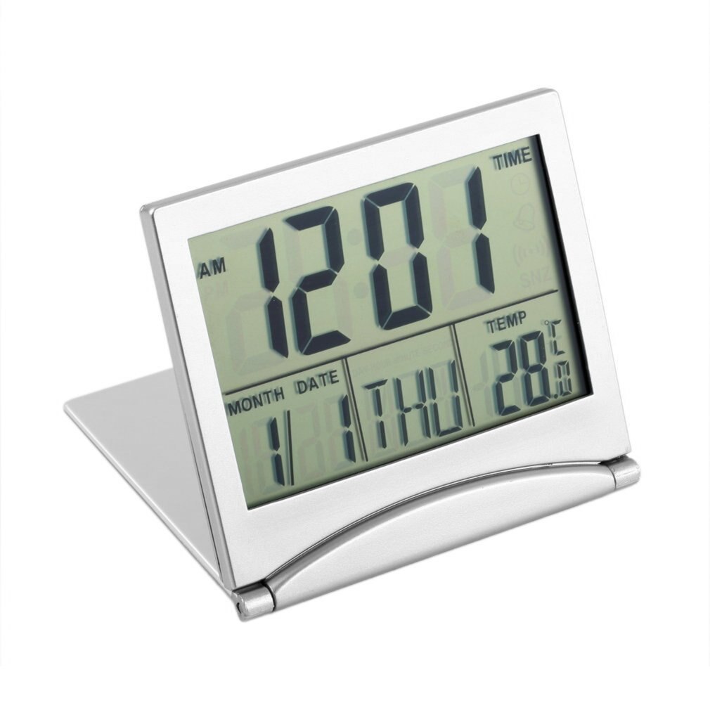 Alarme numérique avec affichage de la date, de l'heure et de la température, mini couverture de thermomètre de bureau pliable, minuterie numérique LCD, compte à rebours