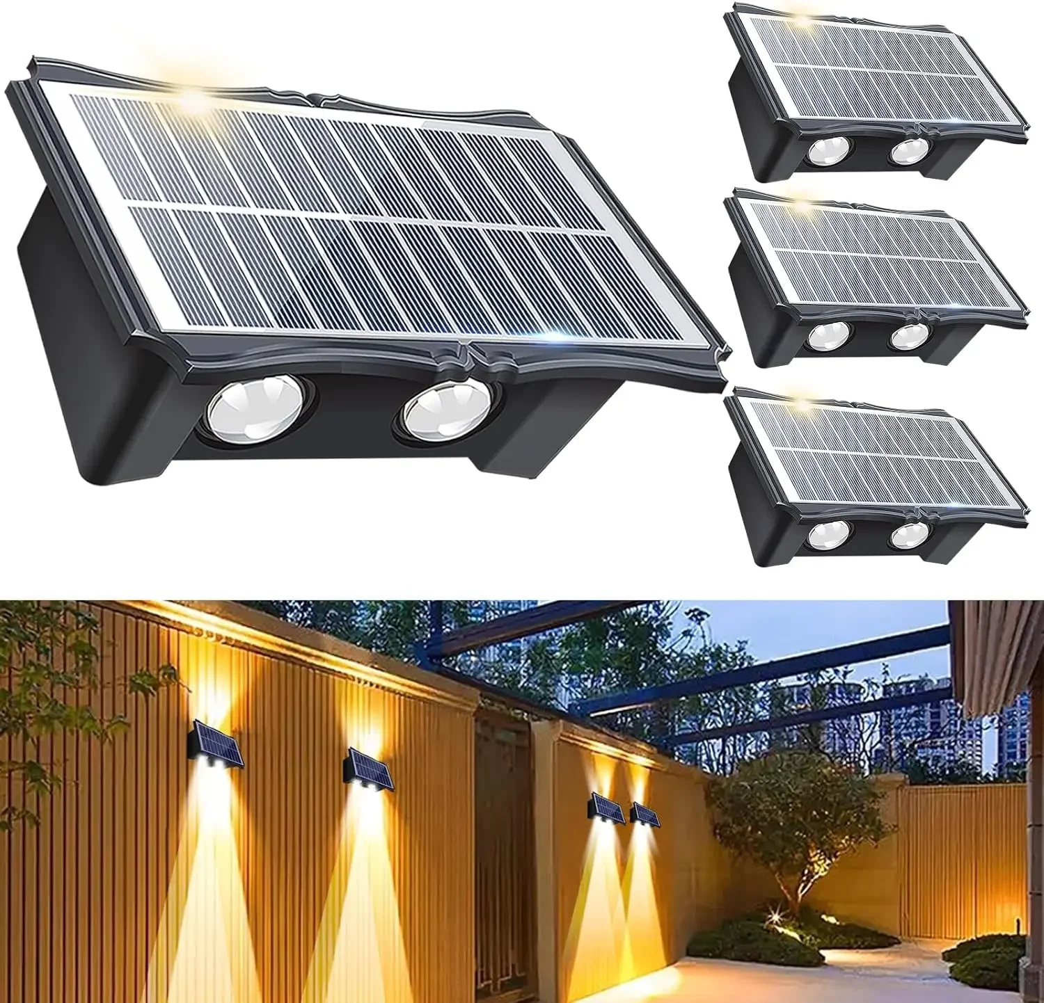 LED-Solar--Wandleuchte für Höhle Außenbereich, wasserdicht, nach oben und unten leuchtende Beleuchtung, Hausdekor-Leuchten für Außenveranda, Balkon, Garten, Straße