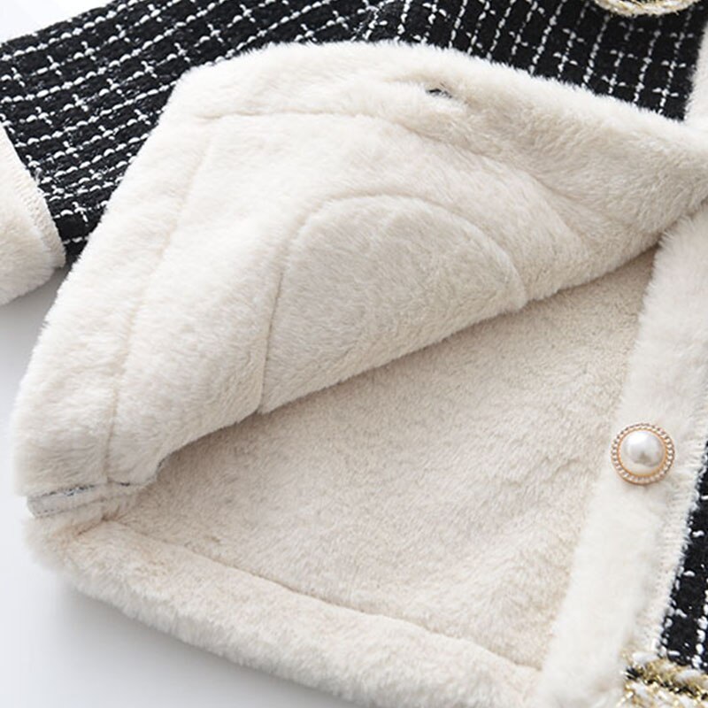 Girls Princess Coats Thick Fur Jackets Children Plaid Clothes Little Girls Tweed Cute Clothing 2-7 Years