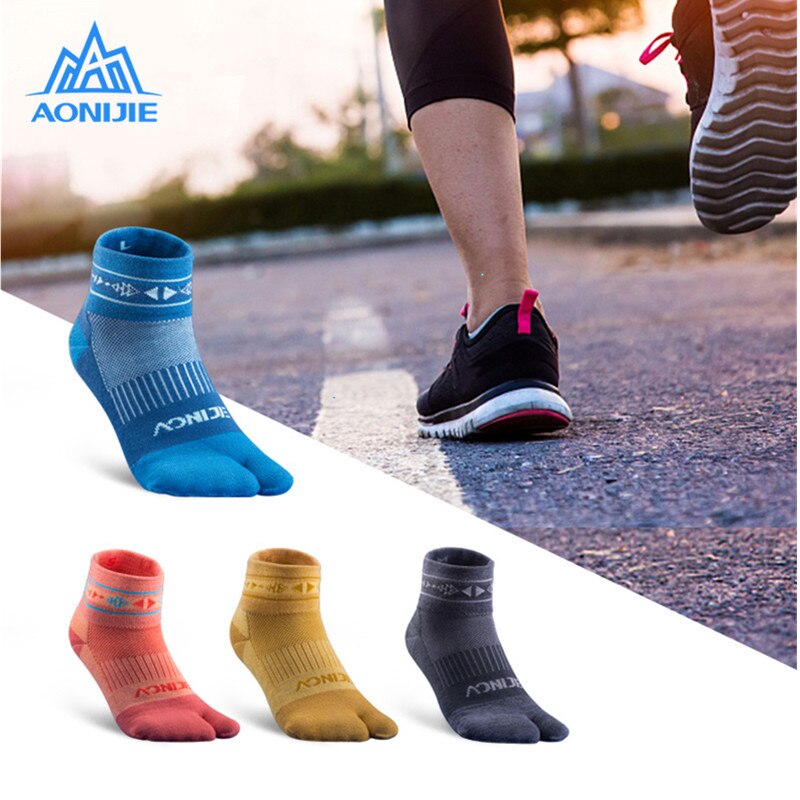 AONIJIE 2 Pairs/Set Outdoor Sports Socks Running Athletic Performance Tab Training Cushion Compression Two Toe Socks Walking