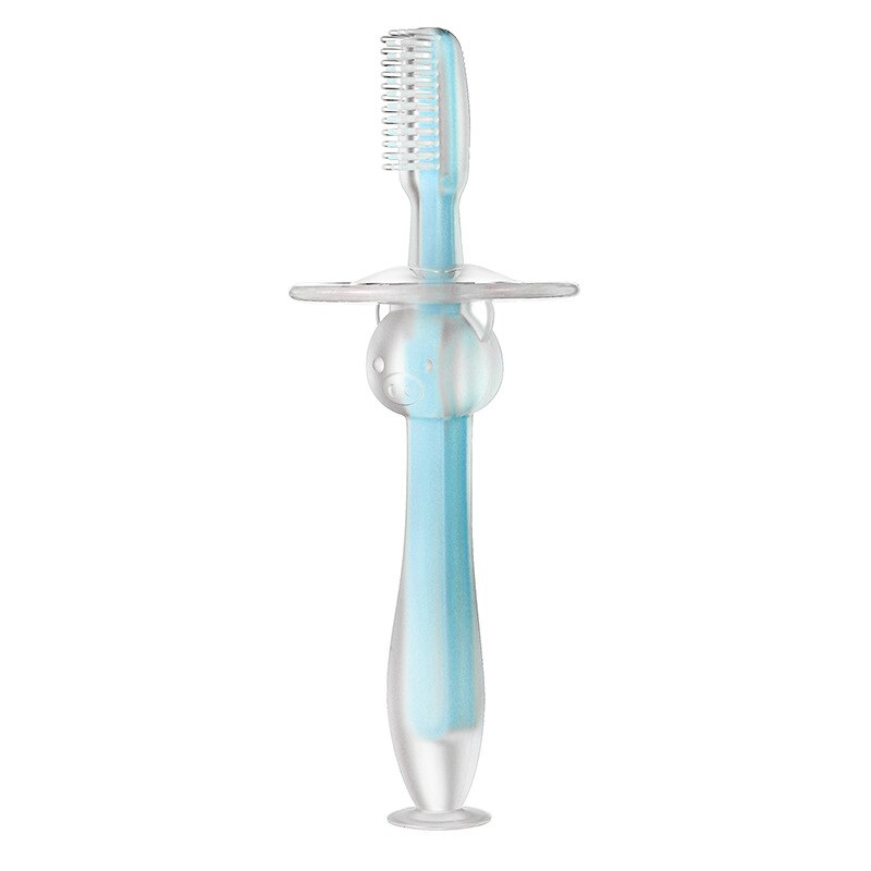 Baby Training Silicone Soft Hair Stereo Milk Toothbrush Can Stand Sucker Toothbrush children's Training Toothbrush: blue