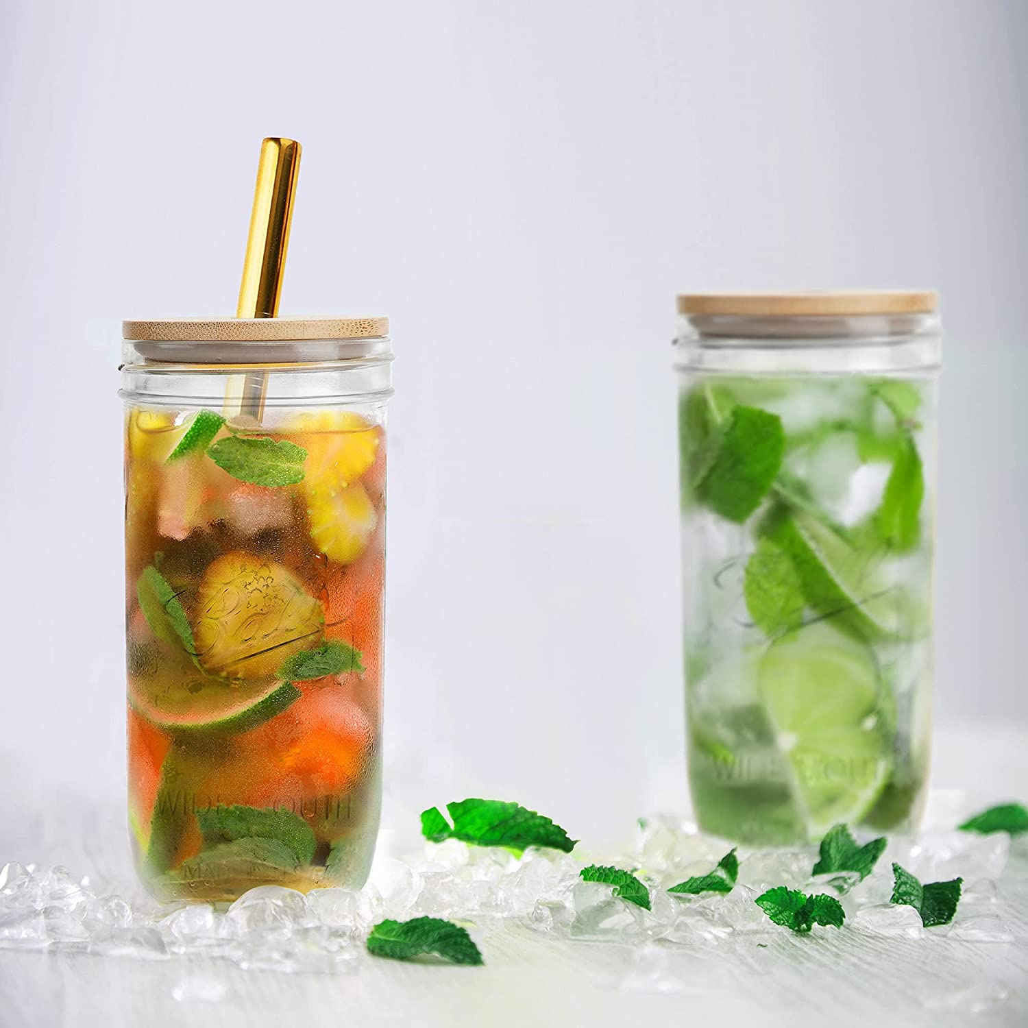 Murare burkar för att dricka kopp bubbla te glaskopp med bambu lock återanvändbar boba smoothiekopp i glas med halmkopp i rostfritt stål