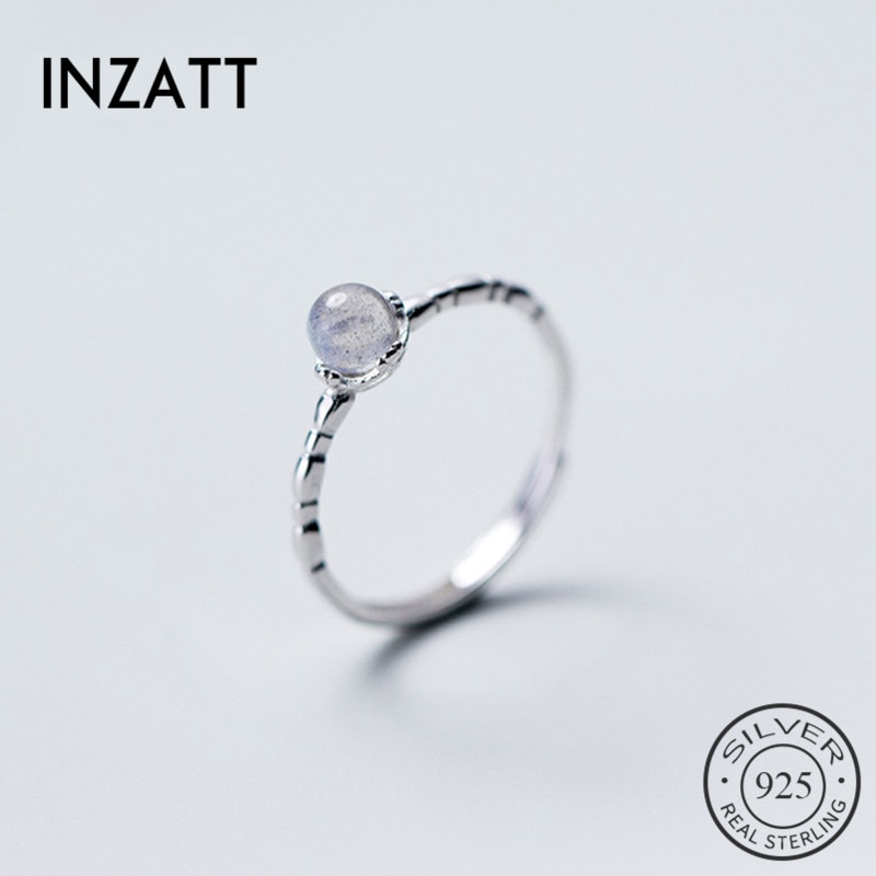 INZATT Real 925 Sterling Silver Minimalist Moonstone Vintage Adjustable Ring For Charming Women Party FINE Jewelry