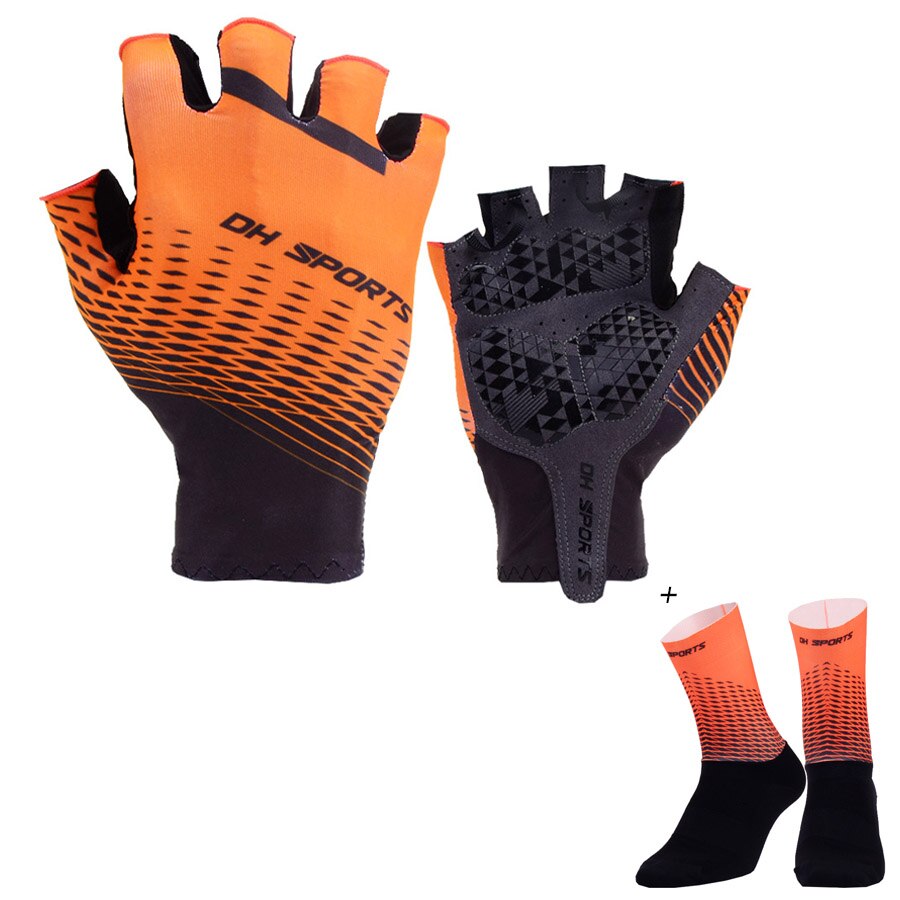 Neue Anti Unterhose Gel Pad Fahrrad Handschuhe mit Socken Kurz halb Finger Radfahren Handschuhe Atmungsaktive draussen-Sport Männer Fahrräder Handschuhe: Orange / XL